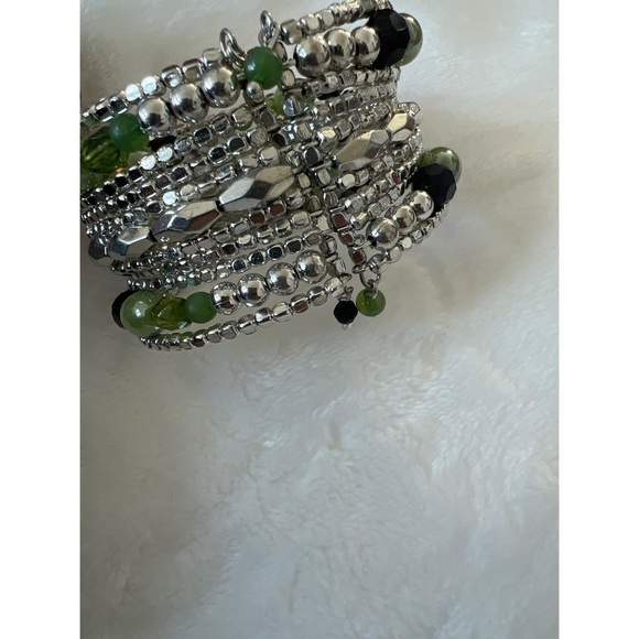 BEADED BOHO SILVER TONE CUFF BRACELET - Picture 4 of 8